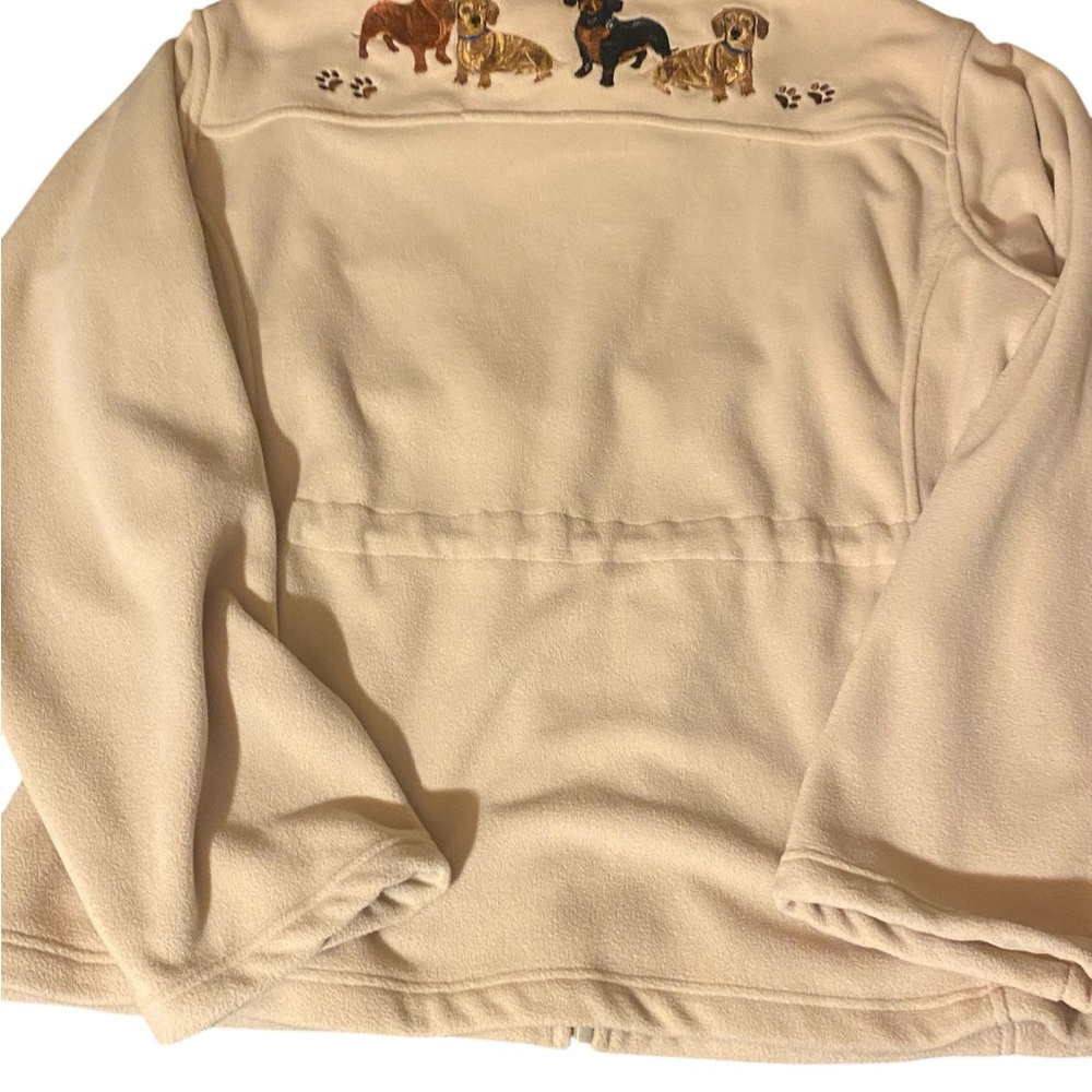 Embroidered Dachshunds Dogs Full Zip Light Tan Adj. Waist Fleece Jacket 2X EUC